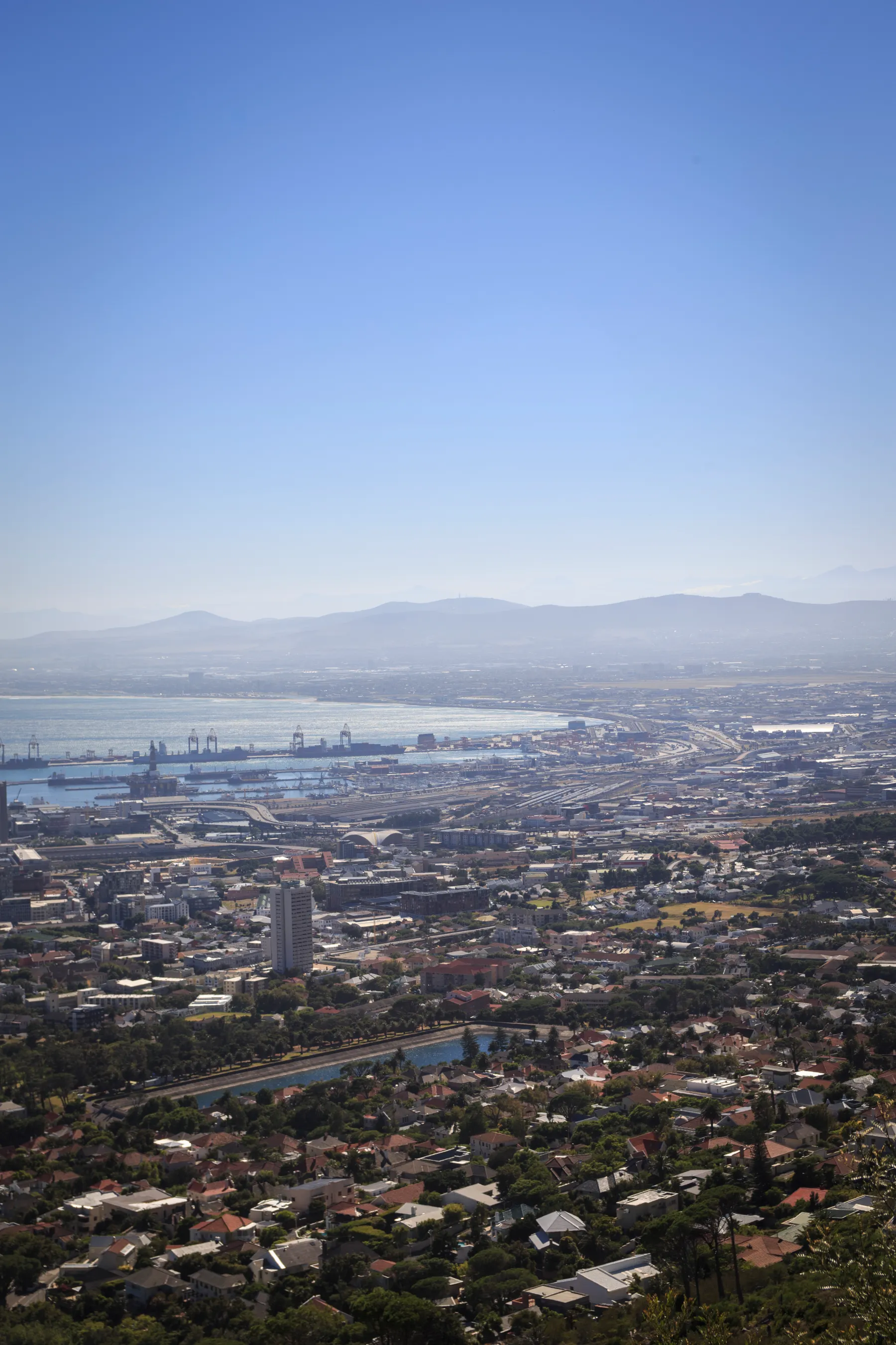 Cape Town neighbourhoods and harbour viewed from above